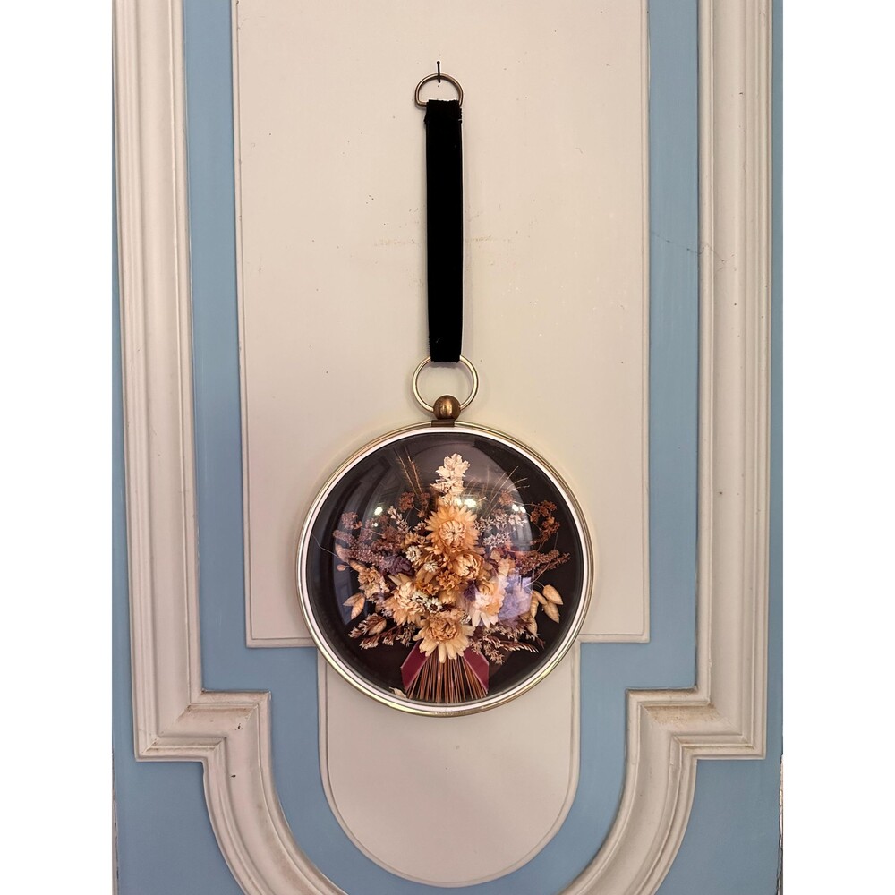 Belgian Vintage Dried Flower Art | Cideart Glass Dome Frame | Retro Wall Art
